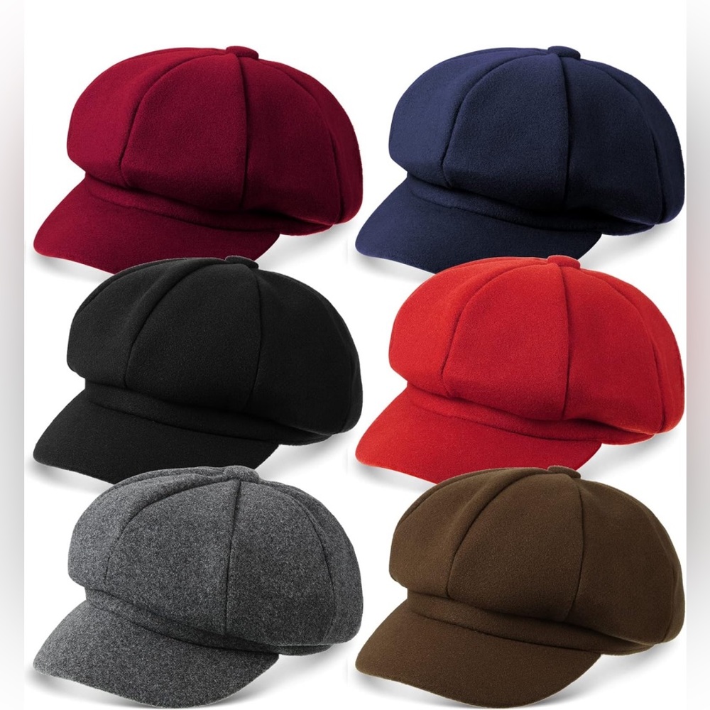 6 Pcs Newsboy Cap Warm Wool Visor Beret Hats Soft Vintage Baker Boy Hat